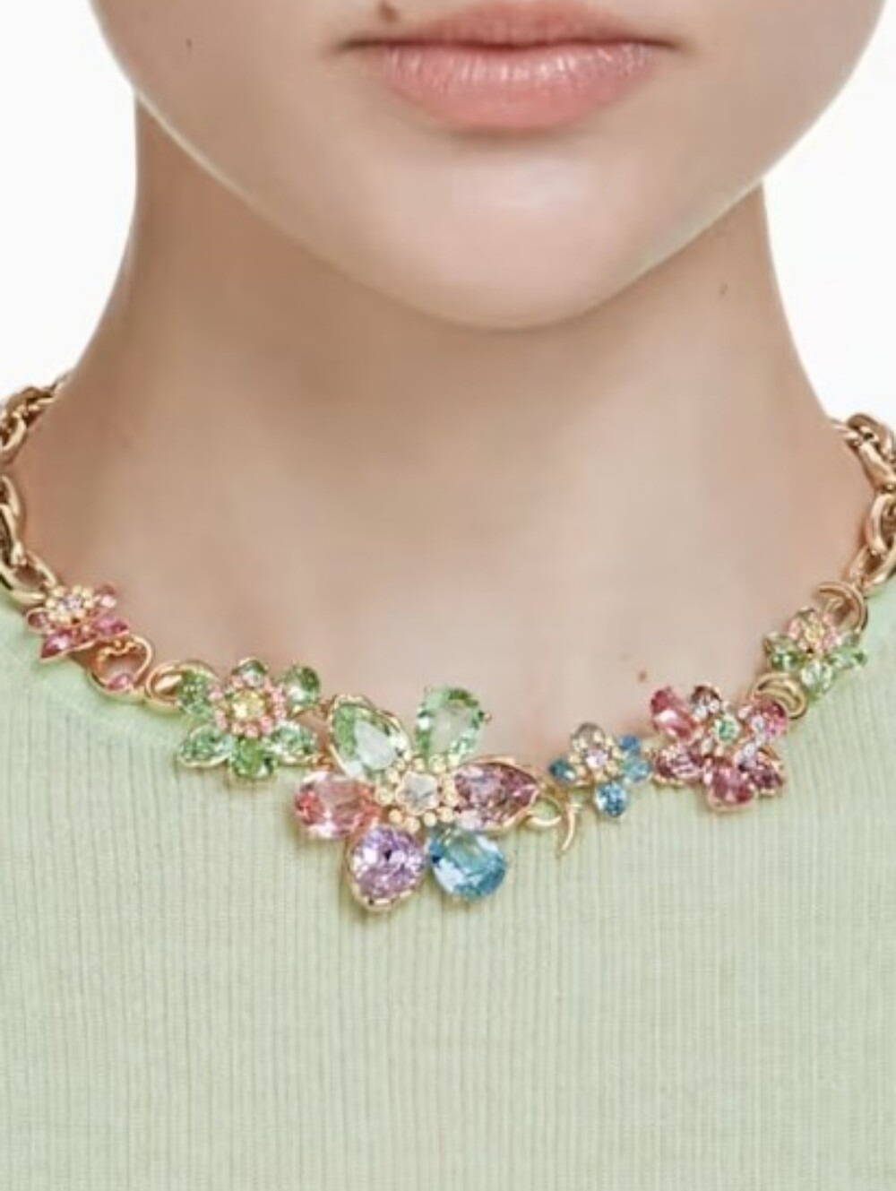 Swarovski Idyllia necklace Mixed cuts, Flower, Multicolored, 18K gold plated